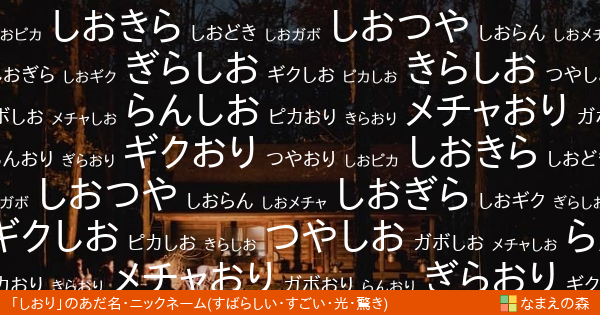 しおり 女性 の すばらしい すごい 光 驚き イメージのあだ名 ニックネーム なまえの森